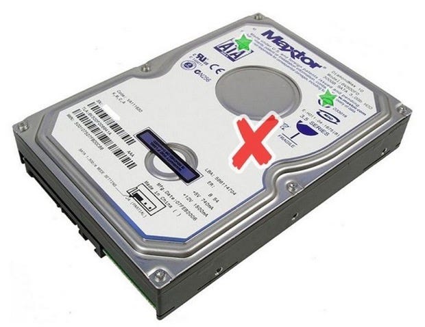 hard disk with red and green markings to indicate where the nail must be driven into